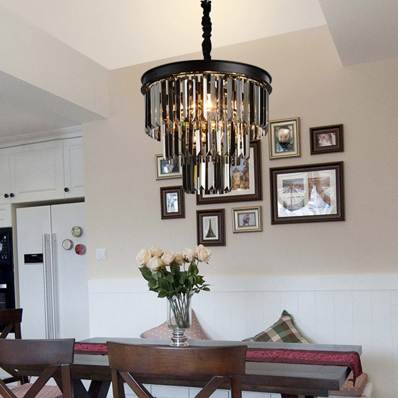 Black Round Chandelier Pendant Light Classic Crystal Bedroom Hanging Ceiling Light Clearhalo 'Ceiling Lights' 'Chandeliers' Lighting' options 2138323