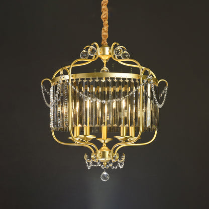 Candle Ceiling Chandelier Retro Prismatic Crystal Hanging Lamp with Scroll Frame 5 Gold Smoke Grey Clearhalo 'Ceiling Lights' 'Chandeliers' Lighting' options 2138334_2eebdced-5273-4a09-b86c-103ea9ff4f3d
