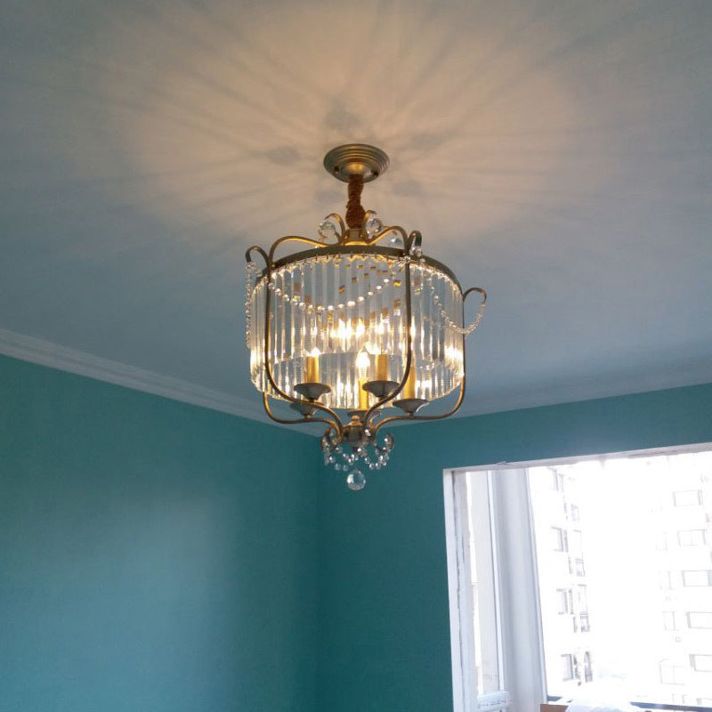 Candle Ceiling Chandelier Retro Prismatic Crystal Hanging Lamp with Scroll Frame Clearhalo 'Ceiling Lights' 'Chandeliers' Lighting' options 2138335