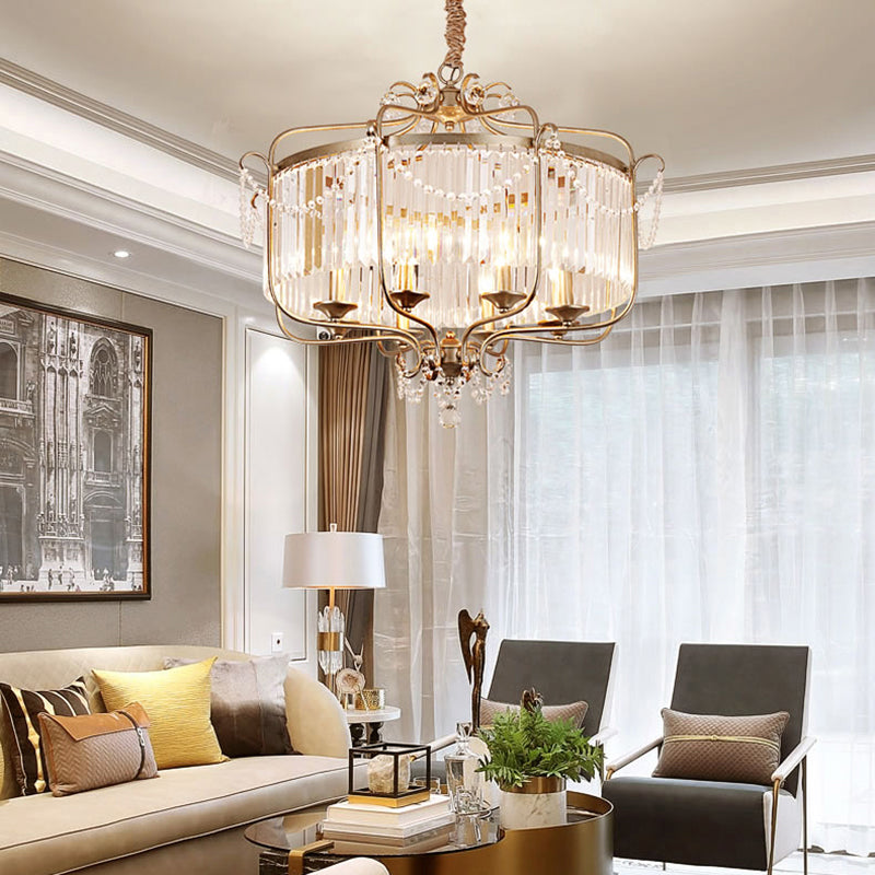Candle Ceiling Chandelier Retro Prismatic Crystal Hanging Lamp with Scroll Frame 8 Gold Clear Clearhalo 'Ceiling Lights' 'Chandeliers' Lighting' options 2138336_ae99b37c-50d3-44d1-8f2b-348414ecdad5