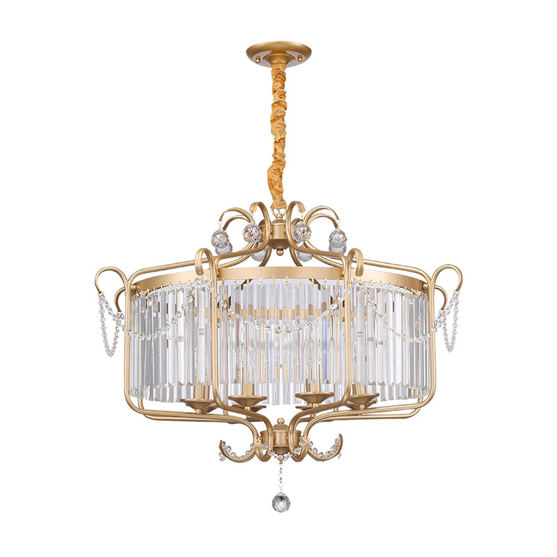 Candle Ceiling Chandelier Retro Prismatic Crystal Hanging Lamp with Scroll Frame Clearhalo 'Ceiling Lights' 'Chandeliers' Lighting' options 2138337