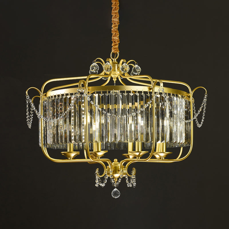 Candle Ceiling Chandelier Retro Prismatic Crystal Hanging Lamp with Scroll Frame 8 Gold Smoke Grey Clearhalo 'Ceiling Lights' 'Chandeliers' Lighting' options 2138338_9a87a899-b95b-4d69-8785-c8cc0c204b8e