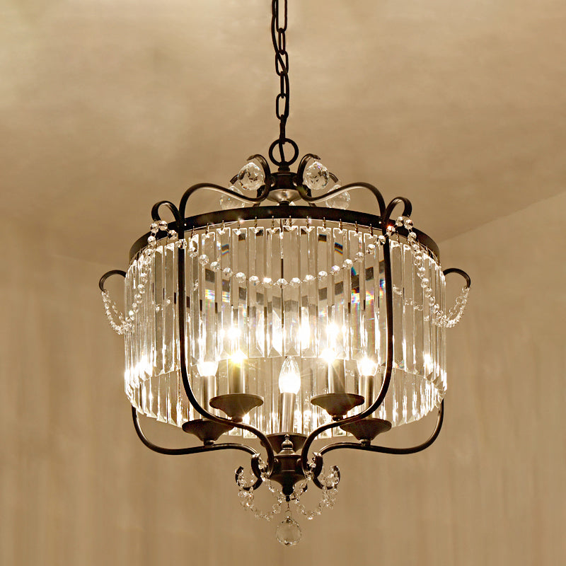 Candle Ceiling Chandelier Retro Prismatic Crystal Hanging Lamp with Scroll Frame Clearhalo 'Ceiling Lights' 'Chandeliers' Lighting' options 2138339