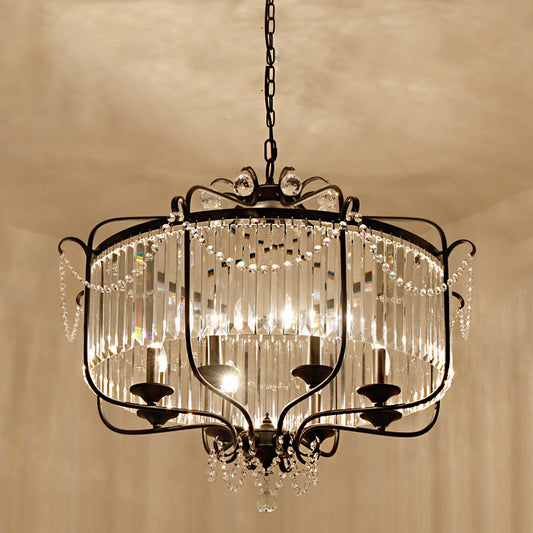 Candle Ceiling Chandelier Retro Prismatic Crystal Hanging Lamp with Scroll Frame Clearhalo 'Ceiling Lights' 'Chandeliers' Lighting' options 2138340