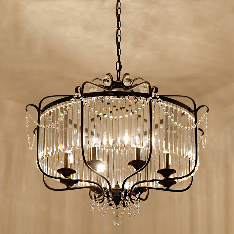 Candle Ceiling Chandelier Retro Prismatic Crystal Hanging Lamp with Scroll Frame 8 Black Clear Clearhalo 'Ceiling Lights' 'Chandeliers' Lighting' options 2138340_8aa2588a-6009-4895-9b32-946c060735a9