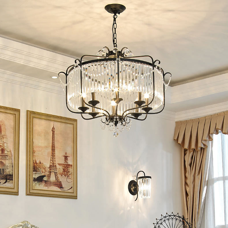 Candle Ceiling Chandelier Retro Prismatic Crystal Hanging Lamp with Scroll Frame Clearhalo 'Ceiling Lights' 'Chandeliers' Lighting' options 2138341