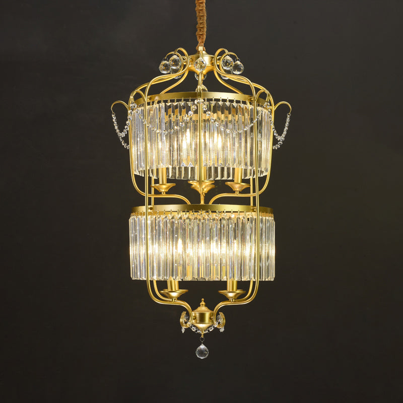 Candle Ceiling Chandelier Retro Prismatic Crystal Hanging Lamp with Scroll Frame Clearhalo 'Ceiling Lights' 'Chandeliers' Lighting' options 2138342