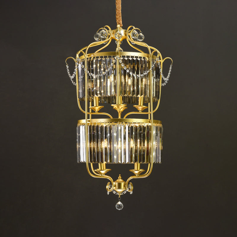 Candle Ceiling Chandelier Retro Prismatic Crystal Hanging Lamp with Scroll Frame Clearhalo 'Ceiling Lights' 'Chandeliers' Lighting' options 2138343