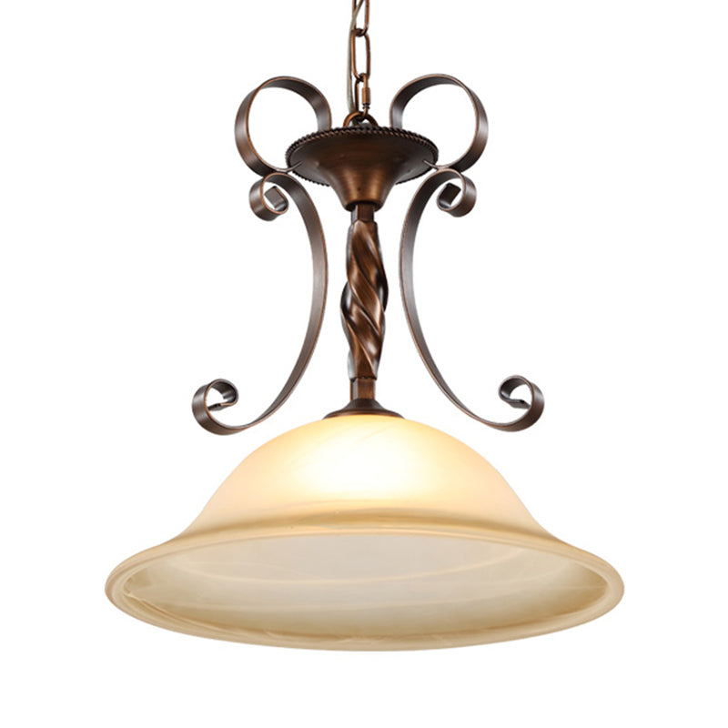 1 Light Pendant Lighting Classic Flared Frosted Textured Glass Hanging Ceiling Light in Red Brown Clearhalo 'Ceiling Lights' 'Glass shade' 'Glass' 'Pendant Lights' 'Pendants' Lighting' 213837