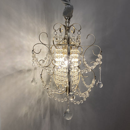 Metal Scrolled Pendulum Light French Country 1 Head Bedside Drop Pendant with Crystal Bead Silver Clearhalo 'Ceiling Lights' 'Pendant Lights' 'Pendants' Lighting' 2138374_7ccdb52f-1107-42f6-b005-16cb52d8bcef