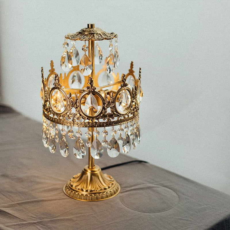 Single-Bulb Nightstand Lamp Antique Crown Shaped Crystal Table Light in Gold for Bedroom Clearhalo 'Lamps' 'Table Lamps' Lighting' 2138386