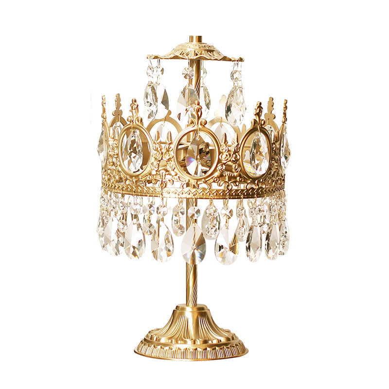 Single-Bulb Nightstand Lamp Antique Crown Shaped Crystal Table Light in Gold for Bedroom Clearhalo 'Lamps' 'Table Lamps' Lighting' 2138389