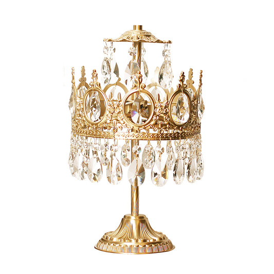 Single-Bulb Nightstand Lamp Antique Crown Shaped Crystal Table Light in Gold for Bedroom Clearhalo 'Lamps' 'Table Lamps' Lighting' 2138389