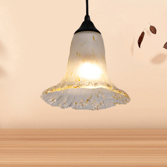 1 Light Hanging Ceiling Light with Flower Shade Frosted Glass Classic Dining Room Pendant Lighting in Black Clearhalo 'Ceiling Lights' 'Glass shade' 'Glass' 'Pendant Lights' 'Pendants' Lighting' 213843