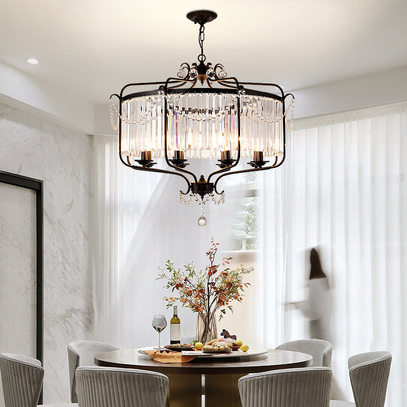 Clear K9 Crystal Chandelier Vintage Black Round Dining Room Hanging Light Fixture Clearhalo 'Ceiling Lights' 'Chandeliers' Lighting' options 2138461