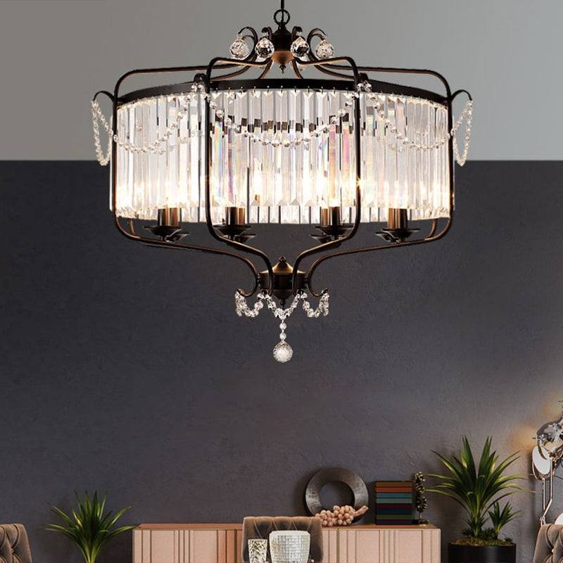 Clear K9 Crystal Chandelier Vintage Black Round Dining Room Hanging Light Fixture Clearhalo 'Ceiling Lights' 'Chandeliers' Lighting' options 2138462