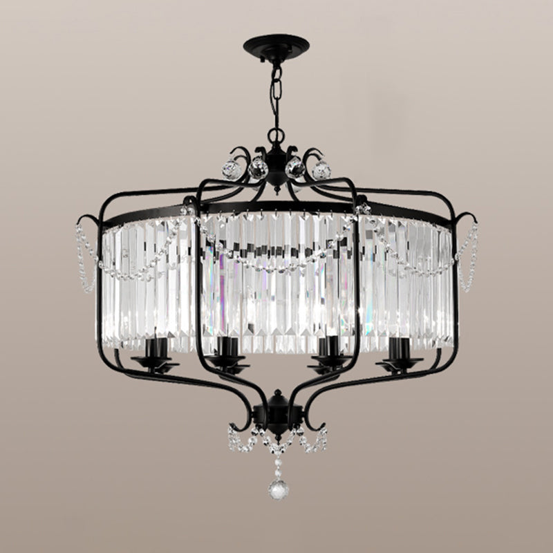 Clear K9 Crystal Chandelier Vintage Black Round Dining Room Hanging Light Fixture Clearhalo 'Ceiling Lights' 'Chandeliers' Lighting' options 2138463