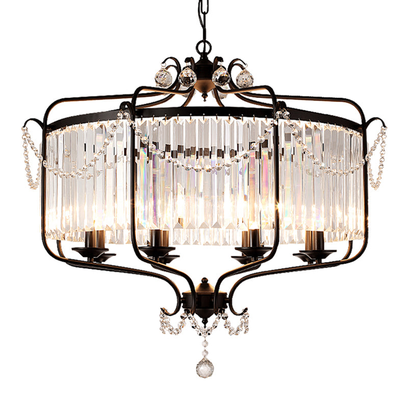 Clear K9 Crystal Chandelier Vintage Black Round Dining Room Hanging Light Fixture Clearhalo 'Ceiling Lights' 'Chandeliers' Lighting' options 2138464