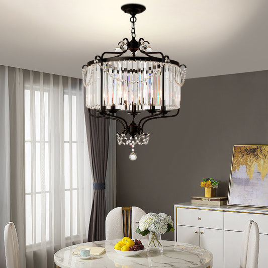 Clear K9 Crystal Chandelier Vintage Black Round Dining Room Hanging Light Fixture Clearhalo 'Ceiling Lights' 'Chandeliers' Lighting' options 2138465