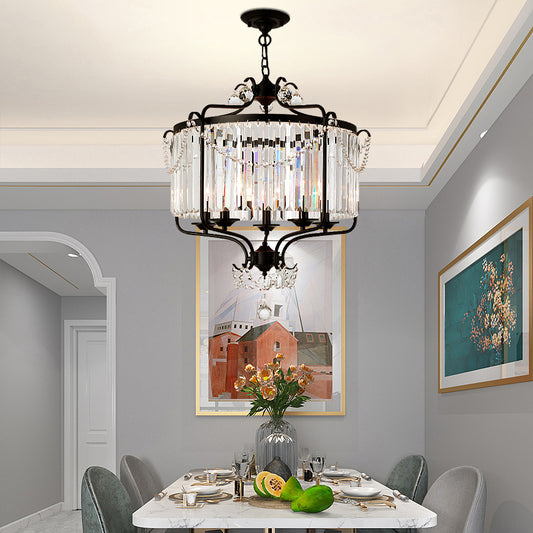 Clear K9 Crystal Chandelier Vintage Black Round Dining Room Hanging Light Fixture Clearhalo 'Ceiling Lights' 'Chandeliers' Lighting' options 2138466