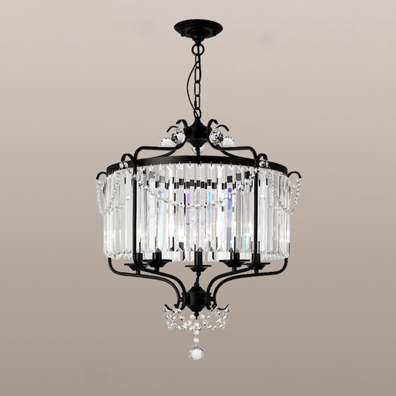 Clear K9 Crystal Chandelier Vintage Black Round Dining Room Hanging Light Fixture Clearhalo 'Ceiling Lights' 'Chandeliers' Lighting' options 2138467