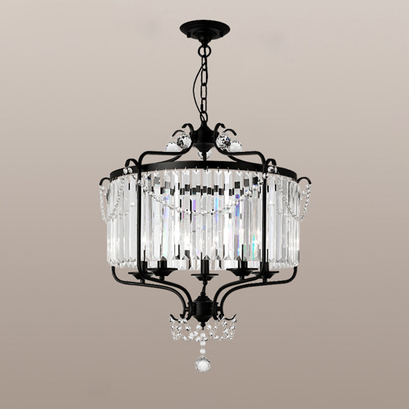 Clear K9 Crystal Chandelier Vintage Black Round Dining Room Hanging Light Fixture Clearhalo 'Ceiling Lights' 'Chandeliers' Lighting' options 2138467