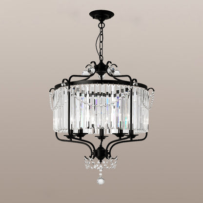 Clear K9 Crystal Chandelier Vintage Black Round Dining Room Hanging Light Fixture 3 Black Clearhalo 'Ceiling Lights' 'Chandeliers' Lighting' options 2138467_55cdb95c-d65c-4ff9-a663-6462d4734194