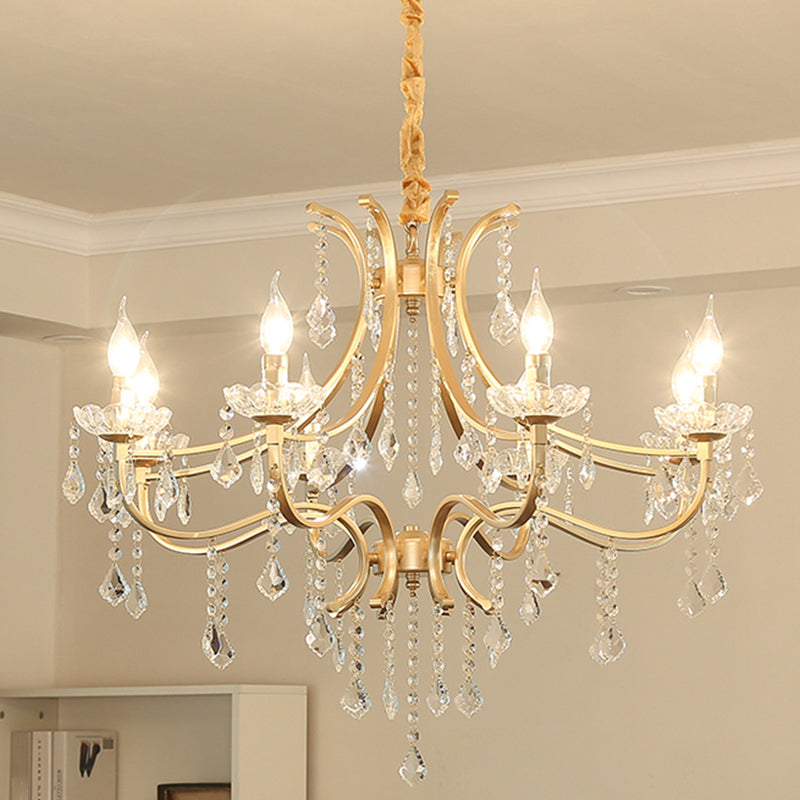 Metal Gold Plated Chandelier Candle Antique Style Hanging Ceiling Light with Crystal Draping 8 Gold Clearhalo 'Ceiling Lights' 'Chandeliers' Lighting' options 2138468_c74090fb-d1a8-4d62-96ea-1c8d2e84d767