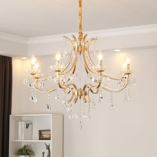 Metal Gold Plated Chandelier Candle Antique Style Hanging Ceiling Light with Crystal Draping Clearhalo 'Ceiling Lights' 'Chandeliers' Lighting' options 2138469