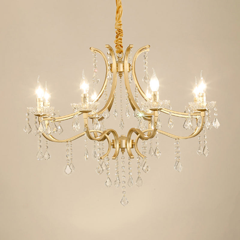 Metal Gold Plated Chandelier Candle Antique Style Hanging Ceiling Light with Crystal Draping Clearhalo 'Ceiling Lights' 'Chandeliers' Lighting' options 2138470