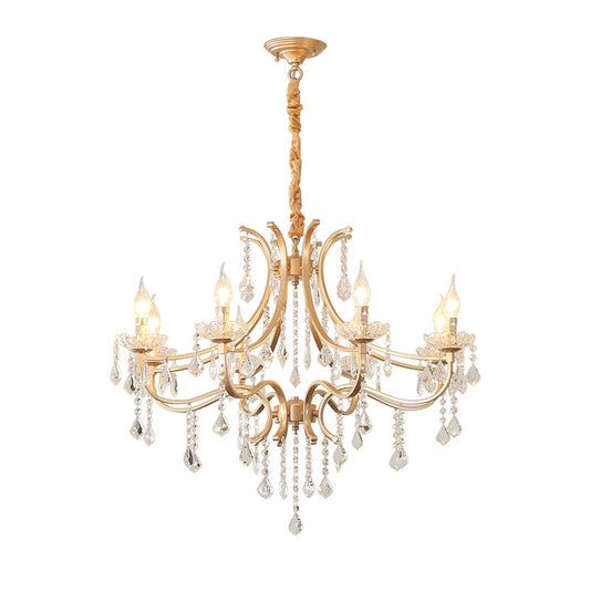 Metal Gold Plated Chandelier Candle Antique Style Hanging Ceiling Light with Crystal Draping Clearhalo 'Ceiling Lights' 'Chandeliers' Lighting' options 2138471