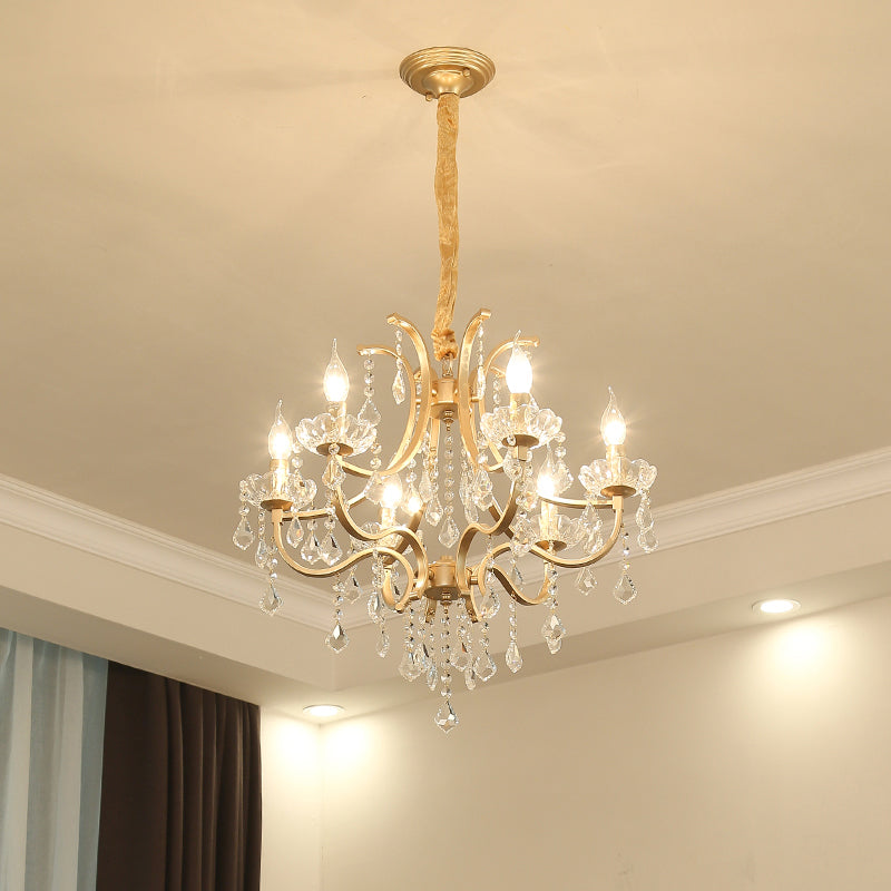 Metal Gold Plated Chandelier Candle Antique Style Hanging Ceiling Light with Crystal Draping Clearhalo 'Ceiling Lights' 'Chandeliers' Lighting' options 2138472