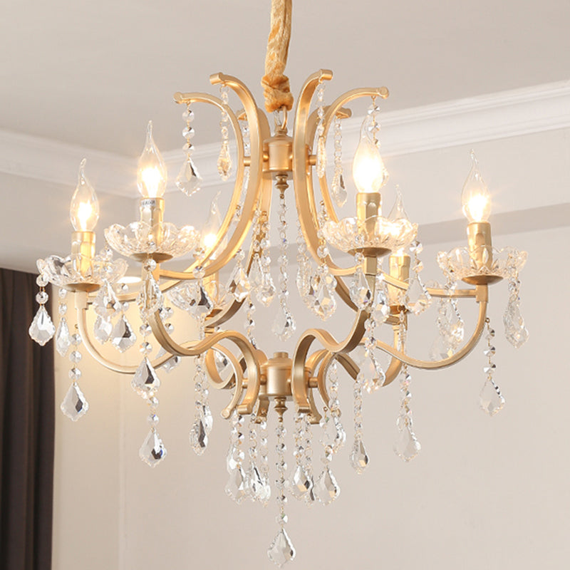 Metal Gold Plated Chandelier Candle Antique Style Hanging Ceiling Light with Crystal Draping Clearhalo 'Ceiling Lights' 'Chandeliers' Lighting' options 2138473