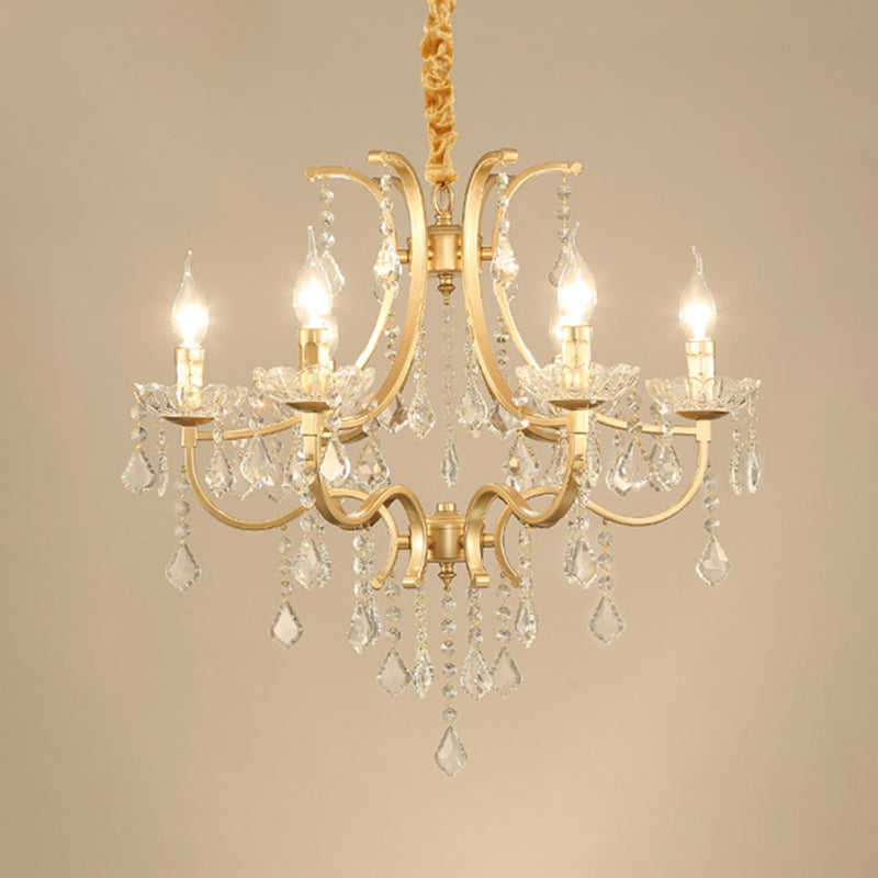 Metal Gold Plated Chandelier Candle Antique Style Hanging Ceiling Light with Crystal Draping Clearhalo 'Ceiling Lights' 'Chandeliers' Lighting' options 2138474
