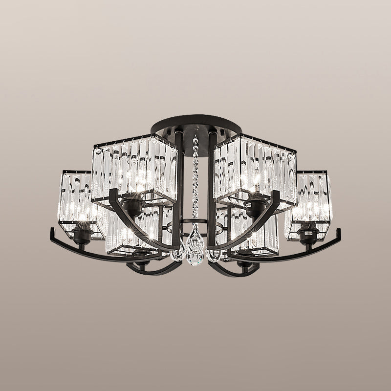 Black Rectangle Ceiling Light Fixture Modern K9 Crystal Living Room Semi Flush Mount Lamp Clearhalo 'Ceiling Lights' 'Close To Ceiling Lights' 'Close to ceiling' 'Semi-flushmount' Lighting' 2138488
