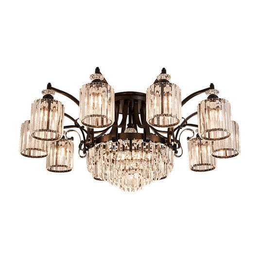 Cylindrical Crystal Flush Mount Light Modern Dining Room Semi Flush Ceiling Light in Black Clearhalo 'Ceiling Lights' 'Close To Ceiling Lights' 'Close to ceiling' 'Semi-flushmount' Lighting' 2138494