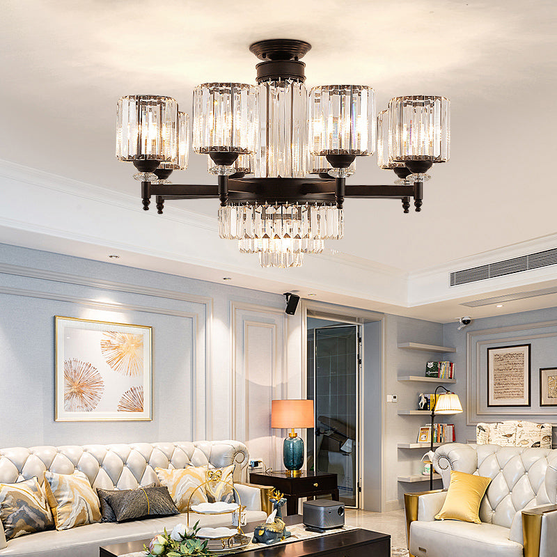 Black Chandelier Lighting Vintage Rectangular-Cut Crystal Cylinder Ceiling Light Fixture Clearhalo 'Ceiling Lights' 'Chandeliers' Lighting' options 2138508