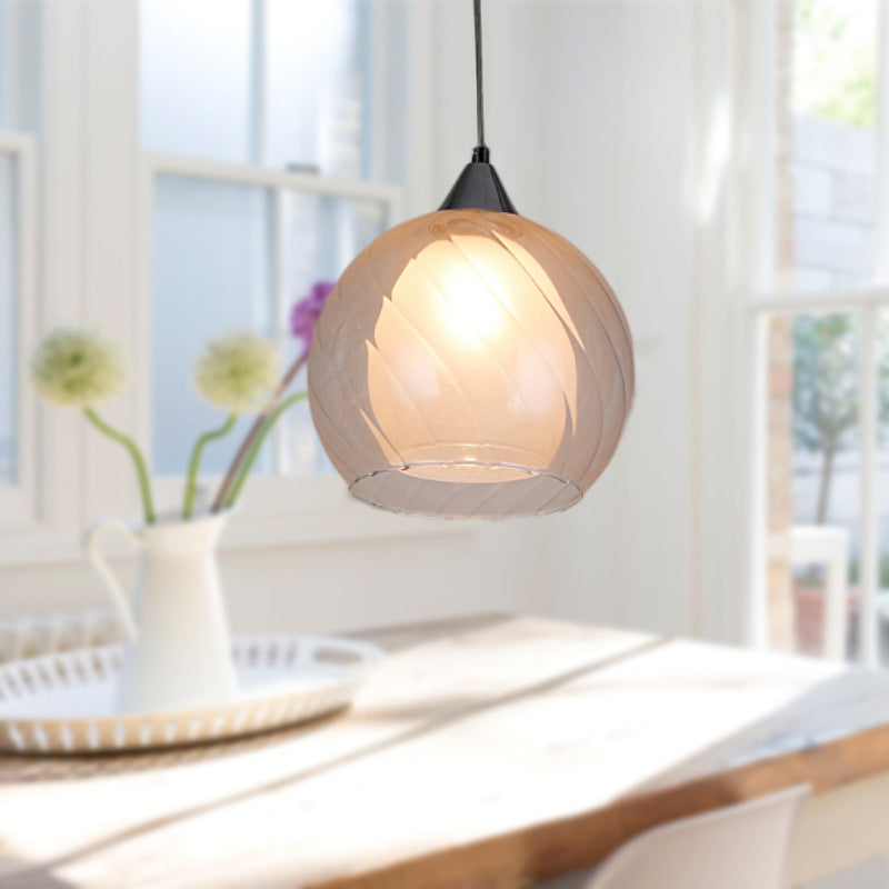 Traditional Spherical Hanging Ceiling Light 1 Light Clear Frosted Glass Pendant Lighting in Black Clearhalo 'Ceiling Lights' 'Glass shade' 'Glass' 'Pendant Lights' 'Pendants' Lighting' 213866