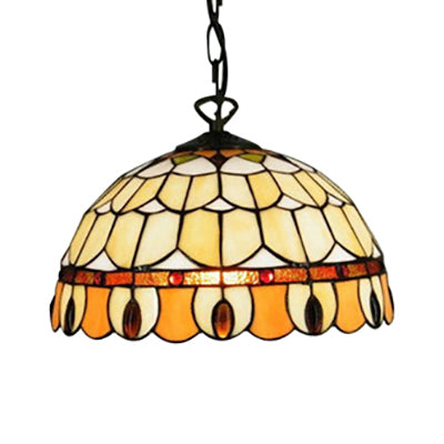 Dining Room Lighting with Circle/Gem Pattern Tiffany Jeweled Ceiling Pendant Lamp with Chain and Stained Glass Shade Clearhalo 'Ceiling Lights' 'Industrial' 'Middle Century Pendants' 'Pendant Lights' 'Pendants' 'Tiffany close to ceiling' 'Tiffany Pendants' 'Tiffany' Lighting' 21393