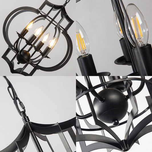 4-Bulb Ceiling Lamp with Candle Metal Shade Industrial Dining Room Chandelier Pendant Light in Black Clearhalo 'Cast Iron' 'Ceiling Lights' 'Chandeliers' 'Industrial Chandeliers' 'Industrial' 'Metal' 'Middle Century Chandeliers' 'Rustic Chandeliers' 'Tiffany' Lighting' 213952
