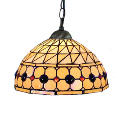 Dining Room Lighting with Circle/Gem Pattern Tiffany Jeweled Ceiling Pendant Lamp with Chain and Stained Glass Shade Clearhalo 'Ceiling Lights' 'Industrial' 'Middle Century Pendants' 'Pendant Lights' 'Pendants' 'Tiffany close to ceiling' 'Tiffany Pendants' 'Tiffany' Lighting' 21396