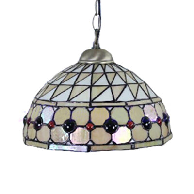 Dining Room Lighting with Circle/Gem Pattern Tiffany Jeweled Ceiling Pendant Lamp with Chain and Stained Glass Shade Clearhalo 'Ceiling Lights' 'Industrial' 'Middle Century Pendants' 'Pendant Lights' 'Pendants' 'Tiffany close to ceiling' 'Tiffany Pendants' 'Tiffany' Lighting' 21397