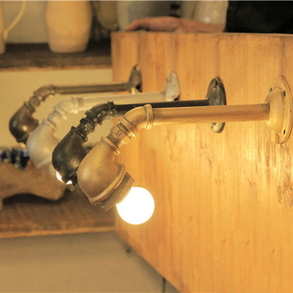 Warehouse Exposed Bulb Wall Sconce Lighting with Pipe Design 1 Light Metal Wall Mount Light in Black/Bronze Black Clearhalo 'Art deco wall lights' 'Cast Iron' 'Glass' 'Industrial wall lights' 'Industrial' 'Middle century wall lights' 'Modern' 'Rustic wall lights' 'Tiffany' 'Traditional wall lights' 'Wall Lamps & Sconces' 'Wall Lights' Lighting' 21400