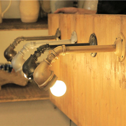 Warehouse Exposed Bulb Wall Sconce Lighting with Pipe Design 1 Light Metal Wall Mount Light in Black/Bronze Black Clearhalo 'Art deco wall lights' 'Cast Iron' 'Glass' 'Industrial wall lights' 'Industrial' 'Middle century wall lights' 'Modern' 'Rustic wall lights' 'Tiffany' 'Traditional wall lights' 'Wall Lamps & Sconces' 'Wall Lights' Lighting' 21400