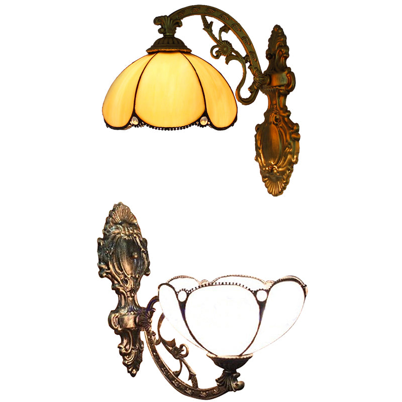 Vintage Dome Wall Sconce Lighting Stained Glass 1 Light Wall Mount Light in Yellow/Blue Clearhalo 'Industrial' 'Middle century wall lights' 'Tiffany wall lights' 'Tiffany' 'Wall Lamps & Sconces' 'Wall Lights' Lighting' 21402