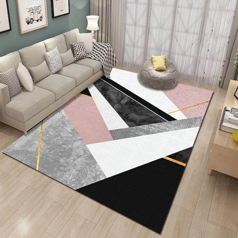 Bold Multicolor Modern Rug Synthetics Geometric Pattern Rug Machine Washable Non-Slip Stain Resistant Rug for Living Room Black-Pink Clearhalo 'Area Rug' 'Rug' 2140436