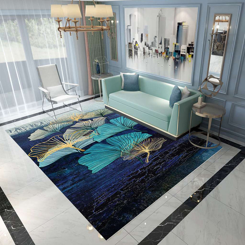 Nordic Abstract Botanical Rug Multi-Colored Synthetics Rug Non-Slip Machine Washable Pet Friendly Carpet for Living Room Dark Blue Clearhalo 'Area Rug' 'Rug' 2140519