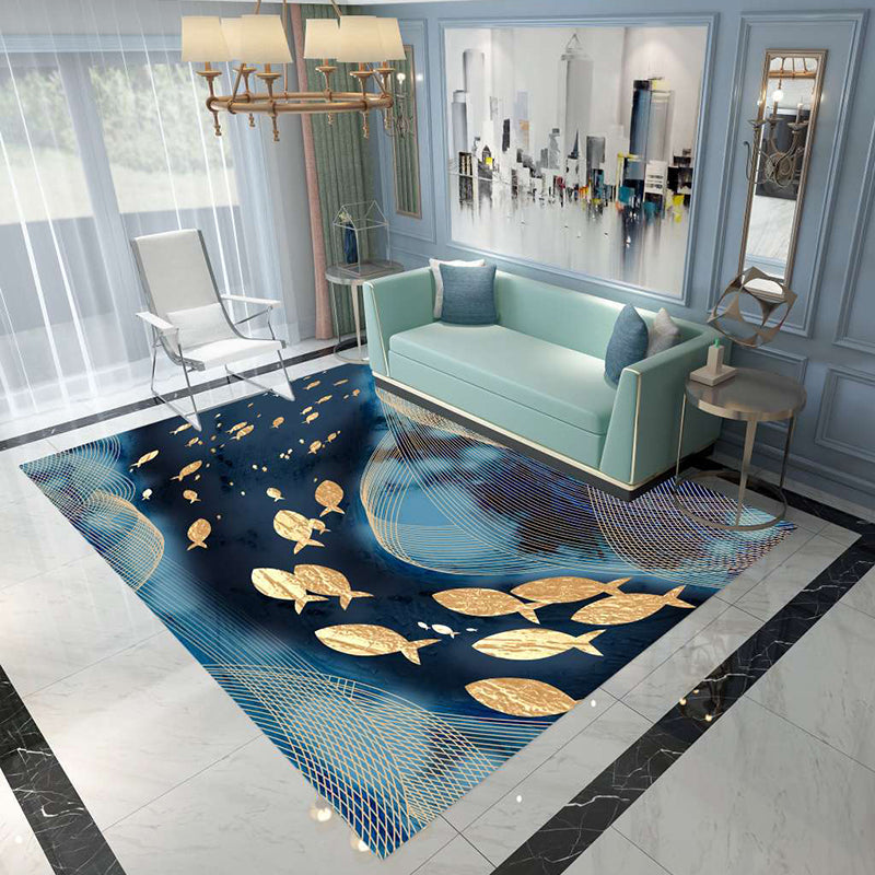 Nordic Abstract Botanical Rug Multi-Colored Synthetics Rug Non-Slip Machine Washable Pet Friendly Carpet for Living Room Lake Blue Clearhalo 'Area Rug' 'Rug' 2140520