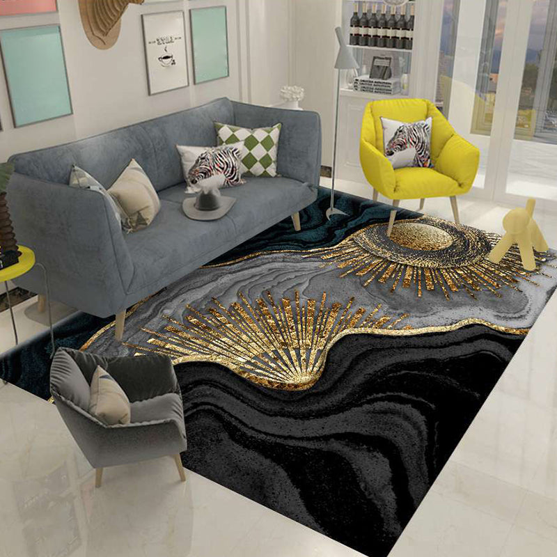 Nordic Abstract Botanical Rug Multi-Colored Synthetics Rug Non-Slip Machine Washable Pet Friendly Carpet for Living Room Black-Gold Clearhalo 'Area Rug' 'Rug' 2140522