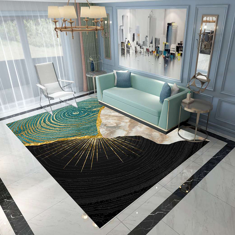 Nordic Abstract Botanical Rug Multi-Colored Synthetics Rug Non-Slip Machine Washable Pet Friendly Carpet for Living Room Black-Green Clearhalo 'Area Rug' 'Rug' 2140524